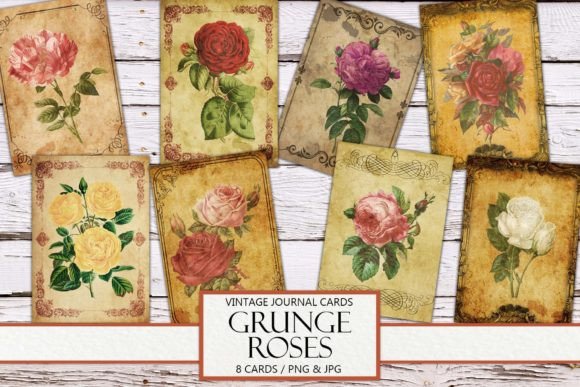Download Vintage Grunge Roses Junk Journal Cards - Journal Collection