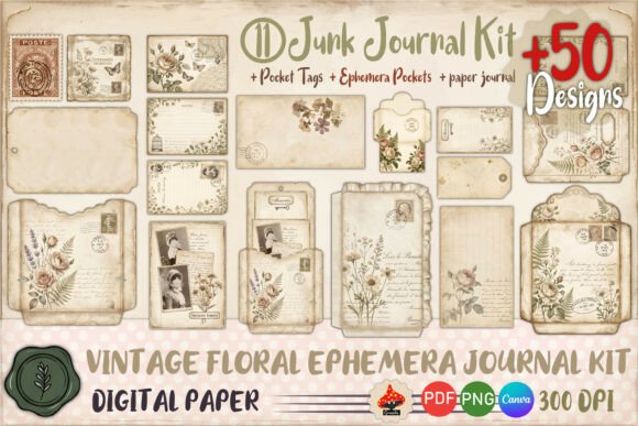 Download Vintage Floral Ephemera Journal Kit 50+ - Journal Collection
