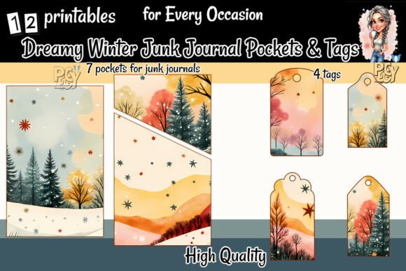 Download Dreamy Winter Junk Journal Pockets &amp; Tag - Journal Collection