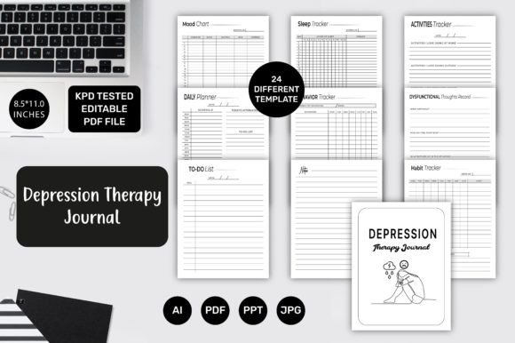 Download Editable KDP Depression Therapy Journal - Journal Collection